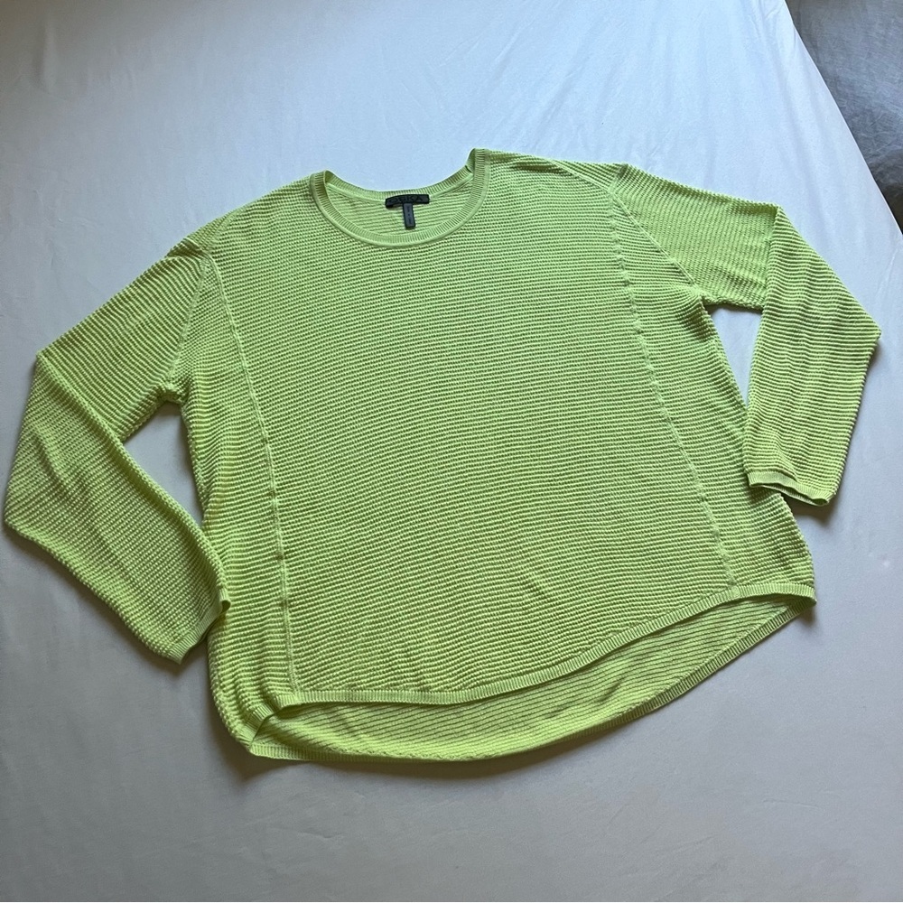 OSKA neon green yellow waffle thermal knit crew scoop neck long sleeve sweater